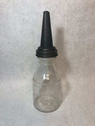 Vintage Glass Motor Oil Bottle Master Tin Spout Jay B Rhodes Kalamazoo Michigan