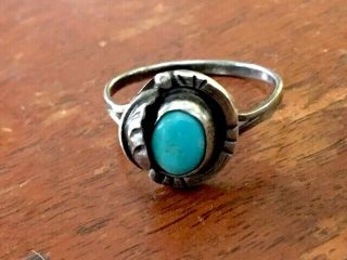Vintage Taxco 925 Sterling Silver Turquoise Southwestern Ring Size 8,  2g Signed