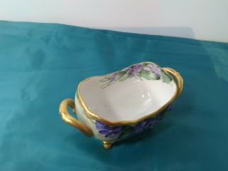 Vintage Hand Painted Oval Shape Footed Candy Bowl - Scalloped Rim trimmed in gold 2