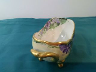 Vintage Hand Painted Oval Shape Footed Candy Bowl - Scalloped Rim trimmed in gold 5
