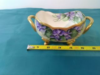Vintage Hand Painted Oval Shape Footed Candy Bowl - Scalloped Rim trimmed in gold 6