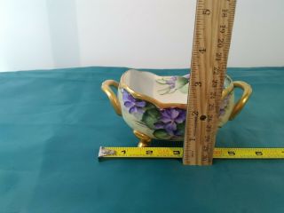 Vintage Hand Painted Oval Shape Footed Candy Bowl - Scalloped Rim trimmed in gold 7