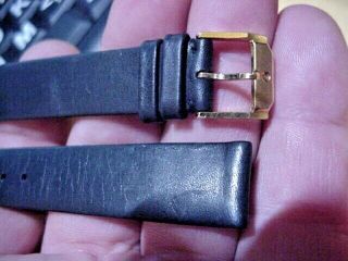 Vintage Movado 16mm Lug End Gold Buckle Black Leather Watch Band Strap