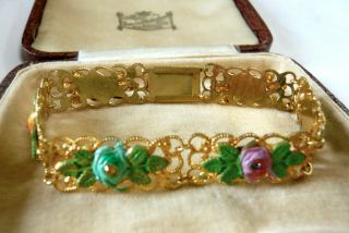 Vintage Art Deco Czech Filigree Enamel/cold Painted Flower Bracelet