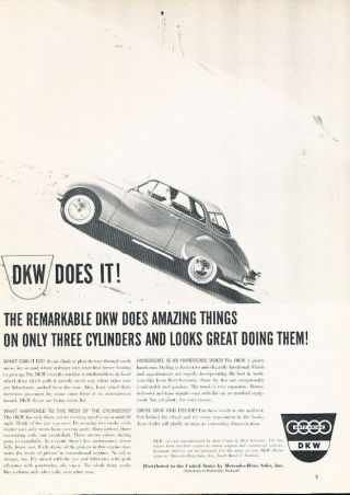 1960 Dkw 2 - Door 3 - Cylinder Vintage Advertisement Ad P39