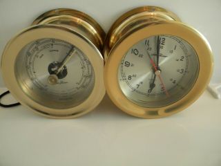 Vintage Seth Thomas Brass Marine Clock & Barometer Charleston Set No.  1056