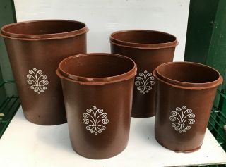 Set Of 4 Vintage Tupperware Brown Storage Canisters Servalier