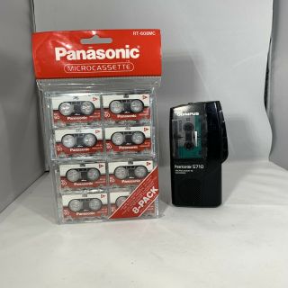 Olympus Pearlcorder S710 Microcassette Recorder Vtg With 8 Cassettes