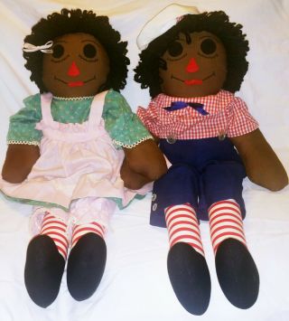Vintage African American (black) Raggedy Ann And Andy Doll Set (25 In)