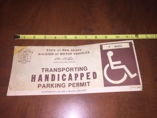 Vintage Nj Jersey Handicapped Parking Placard Permit Dmv 1980s