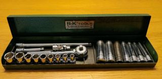 Vintage S - K Tools Socket Set 1/4 " Drive 20 Piece Set With Metal Storage Box