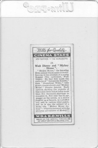 1931 Wills Cinema Stars WALT DISNEY 24 Vintage Tobacco Film Card 2