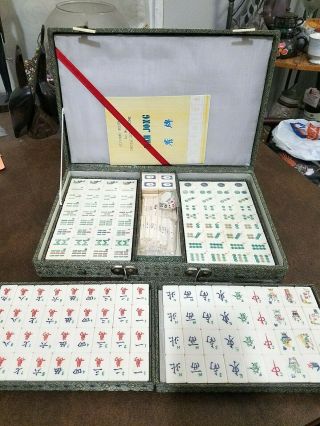 Vintage 70s Traditional Chinese Mahjong Mah Jong Tile Game Set W/ Case,