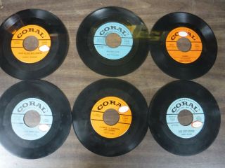 6 Vintage Coral Records 45 Rpm Records.  Debbie Reynolds,  Patsy Cline