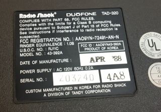 Vintage Radio Shack DUOFONE TAD - 320 Dual Cassette Answering Machine 4