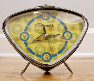 Fossil Alarm Clock Vintage Retro Style Wind Up