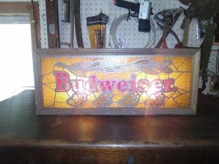 Vintage Budweiser Stained Glass Type Light Up Bar Sign