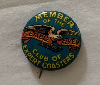 Vintage Celluloid Adv.  Pinback Button - Flexible Flyer Sleds - Coaster Club
