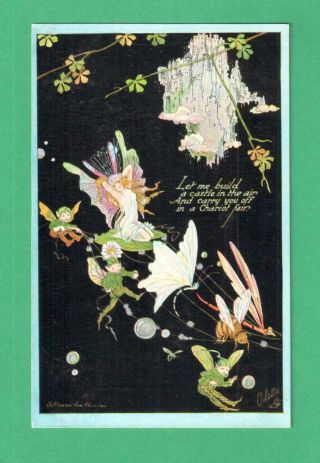 Vintage Tuck Alice Marshall Fantasy Art Postcard Fairies Build Castle In The Air