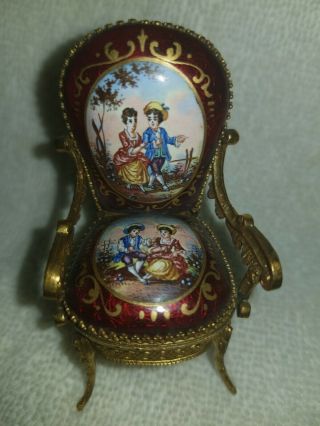 Antique Viennese French Guilloche Enamel Dollhouse Minature Chair W/arms