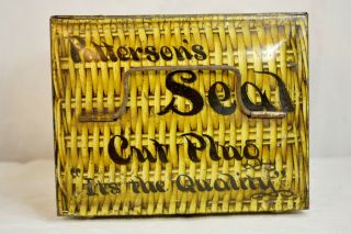 Vintage Patterson ' s Seal Cut Plug Yellow Basketweave Lunchbox Tobacco Tin 2
