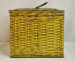 Vintage Patterson ' s Seal Cut Plug Yellow Basketweave Lunchbox Tobacco Tin 4