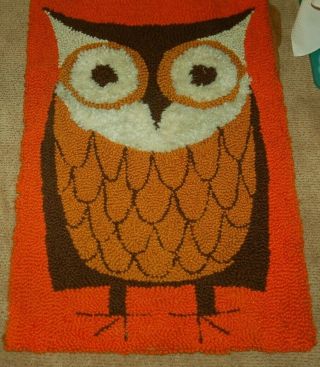 Vintage Completed Owl Latch Hook Wall Hanging Rug Tapestry 35 " X 23.  5 "