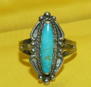 Vtg Fred Harvey Era Native Navajo Sterling Silver Turquoise Ring Size 8.  5 Signed