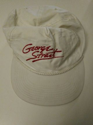 Vtg George Strait Baseball Hat Cap White Red Embroidery