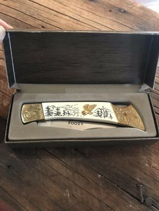 Vintage Pocket Knife Made In Japan Gold Eagle Shield