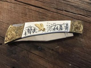 Vintage Pocket Knife Made In Japan Gold Eagle Shield 4