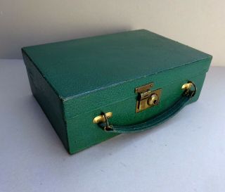 Vintage Green Leather Fitted Jewellery Box Travel Case