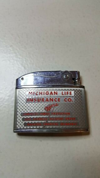 Vtg Flat Advertising Lighter.  Michigan Life Insurance Company