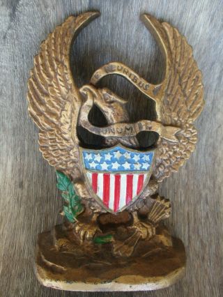 Vtg Hubley Americana Bald Eagle Usa Seal Heavy Brass Patriotic Bookend/door Stop
