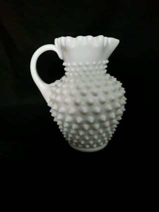 Vintage Fenton Hobnail Milk Glass Pitcher White 6 Inch With Handle