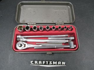 Vintage Craftsman 1/4 " Drive =v= Series Ratchet Breaker Bar & Socket Set In Case