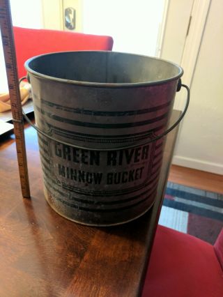 Vintage Green River Fishing Minnow Galvanized Bait Bucket Pail 4
