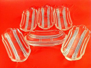 Vintage Glass Sundae / Banana Split Dishes.  Set Of 6 Heavy Zipper Cut 8 1/4 In