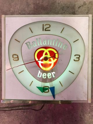 Vintage Ballantine Beer Clock.  Lighted Bar Wall Sign Clock.