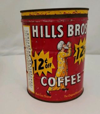 Vintage Coffee Can Tin Hills Bros Coffee San Francisco Rare 12 Cents Advertising
