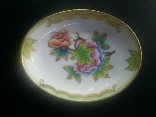 Vintage Herend Queen Victoria 7781 Vbo Flower Painted Porcelain Oval Dish