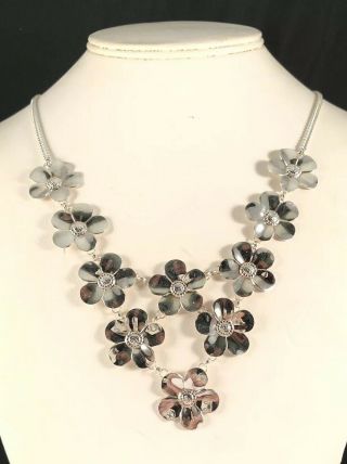 Vintage Artisan Sterling Silver 925 Handcrafted Flower Necklace 18”in