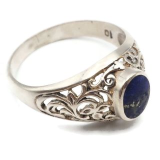 Old Vintage Fine Sterling Silver Ring With Lapis Lazuli Center Stone Size 10
