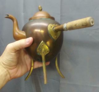 Vintage Antique Old Brass Copper Mission Era Arts & Crafts Modernist Teapot