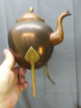 Vintage Antique Old Brass Copper Mission Era Arts & Crafts Modernist Teapot 8