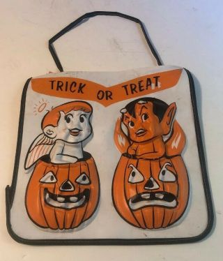 Vintage Halloween Trick Or Treat Bag Plastic/nylon Devil Angel Pumpkins