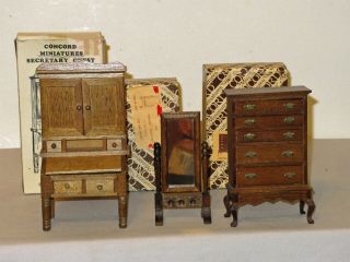 Vtg Concord Miniature Dollhouse Wood Furniture Secretary Chest Highboy Mirror