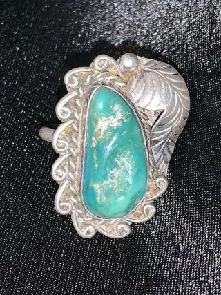 Large Vintage Handmade Unmarked Sterling Silver Green Turquoise Ring