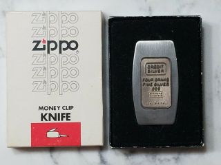 Vintage Zippo Simmons Credit Silver 4 Gr Fine Silver Money Clip Pocket Knife