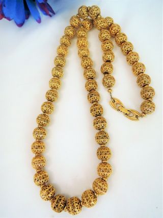 Vintage Monet Dazzling Gold Plated Filigree Bead Necklace On Chain Lush Beauty
